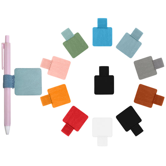 Wanmu 12Pcs Pen Loop Holder, Self-Adhesive Leather Pencil Holder with Elastic Loop for Notebooks Journals Calendars Planners Tablet Case Bible(11 Colors)