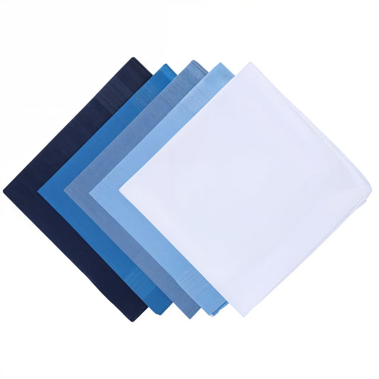 Wanmu 5 Pcs Men's Cotton Handkerchiefs, 5 Solid Colors 16 inch Large Pocket Square Hankies with Stripe for Gents Women