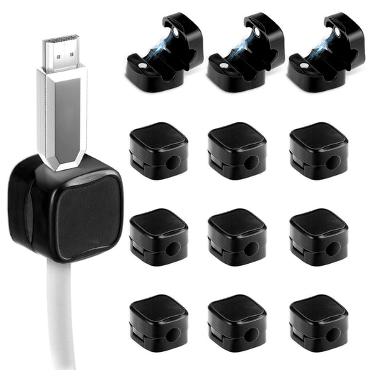 12 Pack Magnetic Cord Organizer, Management Cable Clips Adhesive Wire Keeper Wire Holder Keeper, Under Desk Cord Hider for Bedside Nightstand Table Desktop USB Wall Car Office Workspace Accessories