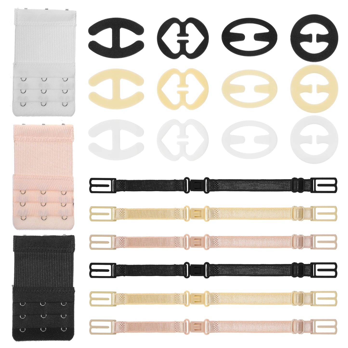 Ocapind 21 PCS Bra Strap Clips, Racerback Bra Clips Elastic Bras Extender Conceal Tool Adjustable Anti-Slip Buckles 3 Hook Lingerie Extension Bras Accessories for Women