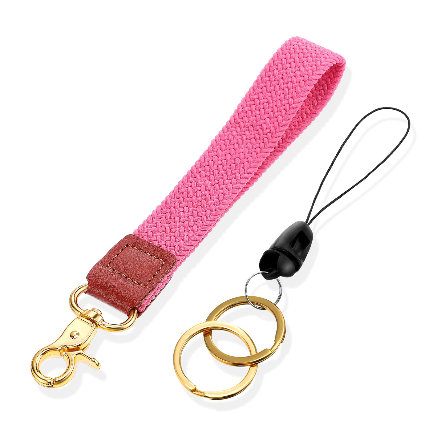 COMNICO Wristlet Keychain, 1Pcs Stretchy Wrist Lanyard Cute Keychain Wristlet Braided Braided Pink Wrist Lanyards Wrist Strap KeyChain for Car Keys Card Wallet Phone