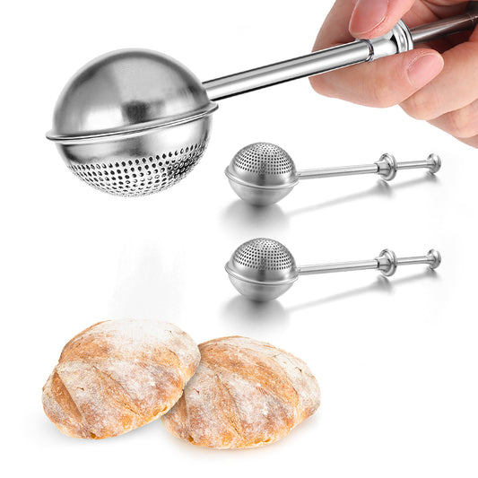 Wanmu 2Pcs Flour Shaker Duster for Bread Baking Stainless Steel Dusting Wand with One-Handed Operation, Mini Flour Sprinkler for Sourdough Bread, Small Flour Sifter for Quick Sifting Cakes and Spices