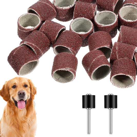 Wanmu 62Pcs Pet Nail Grinder Replacement Kit with Grit Sanding Bands, Dog Grinding Drums Nail Smoother Sanding Drum Set for Dogs Claw Care Grooming Supplies (80#/120#)