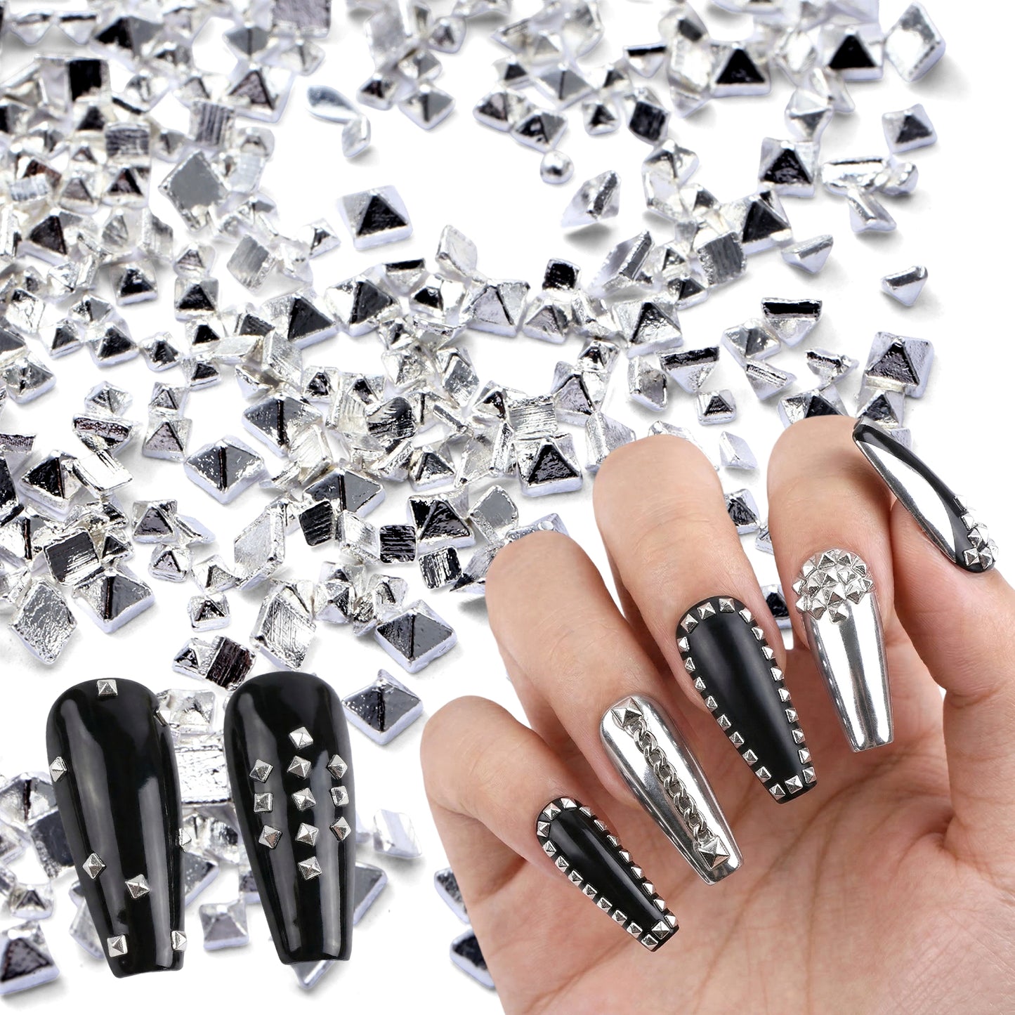 Hadnves 600 PCS Silver Pyramid Nail Charms Square Spire Punk Style Nails Art Charms 3D Cone Nail Studs Mini Metal Rivet Charm for Acrylic Nails Women Gothic Y2K Rock Edgy DIY Manicure Decorations