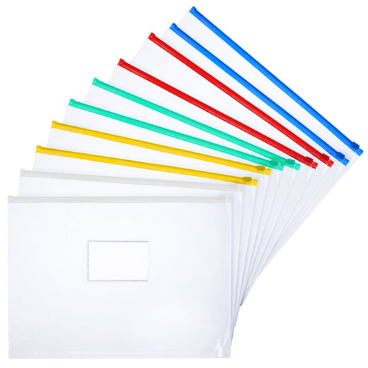Sibba 10 Pack Zipper Plastic Envelopes File Folders Documents Folders Letter Size Poly Envelopes A4 Size Filing Envelopes Covers for Office Travel Storage Supplies Pencil Case Bill Bag (Multicolor)