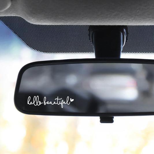 6pcs Hello Beautiful Rearview Mirror Decal Vanity Mirror Stickers Rear View Mirror Vinyl Decal Car Accessories Gifts Car Decal for Women Car Window Decal Self Affirmations Decal for Her Him Gift