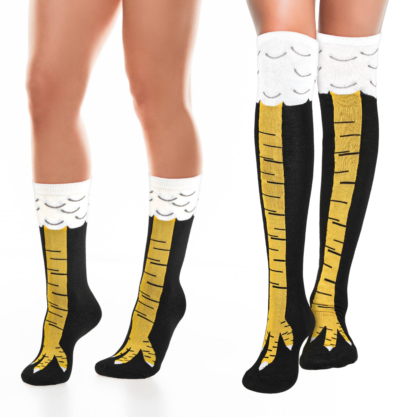 Sibba Chicken Leg Socks 2 Pairs Knee-High Compression Feet Sock For Women Men Halloween Party Crazy Funny Animal Knitting Holiday Stockings Holding Thigh Knee Elastic Costume Running Finger Sock
