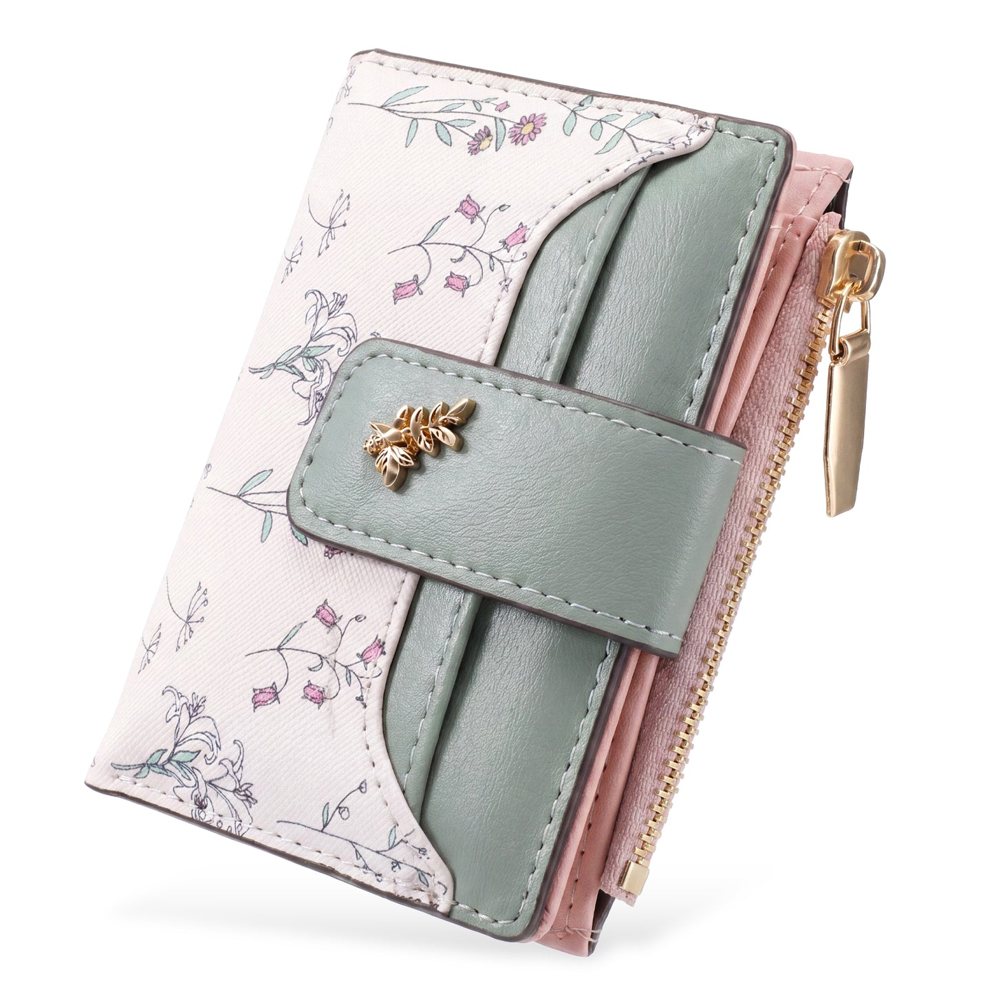 ElevateTech Small Wallets for Women Coin Purse Blocking Leather Bifold Zipper Pocket Wallet with Widened Zipper Pocket Credit Card Holder Green