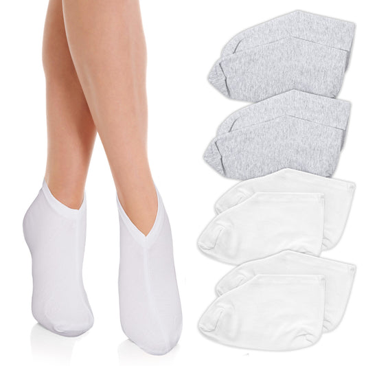 Wanmu 4 Pairs Moisturizing Socks Overnight for Dry Feet, Soft Spandex Moisture Enhancing, Spa Absorbing Lotion Socks for Women and Men Foot Care, Cracked Heel Repair(Grey,White)