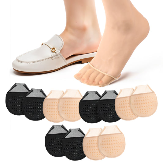 6 Pairs Toe Toppers No Show Liner Half Socks for Women Seamless Grip Non Slip Hidden Toe Covers Invisible Non-Skid Bottom for Mule Heels Ball of Foot Cushion Socks Women's Toes Cover