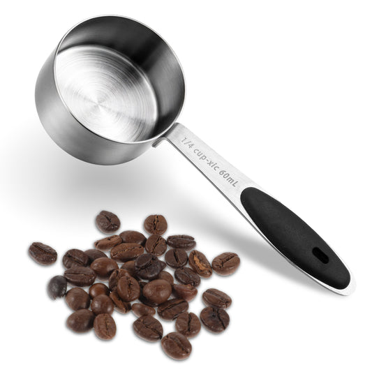 Sibba 60ML Coffee Scoop Measuring Cup Stainless Steel Scoop Metal Coffee Spoons Measure Tools Scales Scoop Long Handle Portable Tablespoon Cooking Scales Black Silicone Handle Scoop Individual Spoons