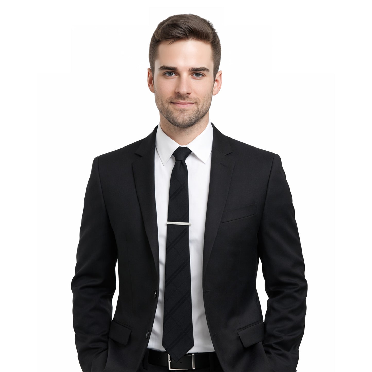 COMNICO Men's Tie Silk Necktie and Pocket Square Cufflink Tie Clip Set