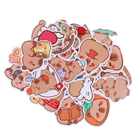 200pcs Kawaii Animal Stickers Vinyl Waterproof Capybara Stickers Cute Brown Cartoon Animal Decals Nature Party Favors & Gifts for Adults Teens Girls Water Bottle Laptop Luggage Helmet Skateboard Guita