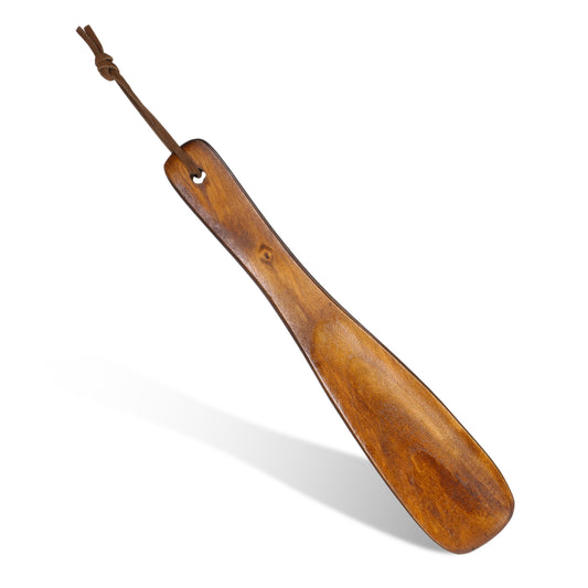 Qianyu Wooden Shoe Horn Short Handle Retro Wood Shoehorn 7.56 Inches Non Slip Shoe Lifter with Leather Lanyard Easy Wear Helper Shoehorns Tool for Seniors Pregnancy Men Women Boots Shoes