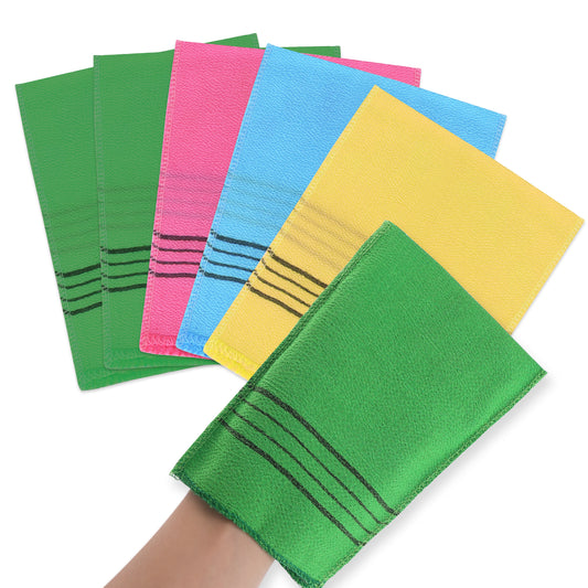 Sibba 5Pcs Asian Exfoliating Mitts Dual-Sided Korean Exfoliating Gloves Scrubbing Washcloth Italy Towel for Removing Dead Skin Callus Scrubber Shower Scrub Mitt Bath Accessories Sponges Multicolor