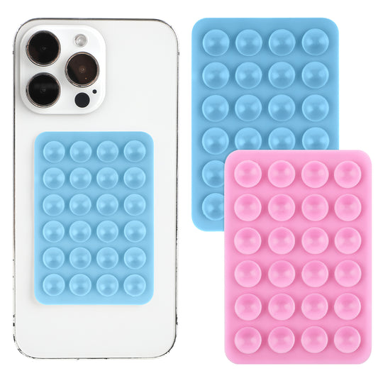 2PCS Silicone Suction Phone Case Mount, Silicone Phone Sticky Grip, Non Slip Suction Cup Phone Mount, Hands-Free Mirror Shower Phone Holder, Mobile Fidget Mirror Holder for Selfies Videos(Pink,Blue)
