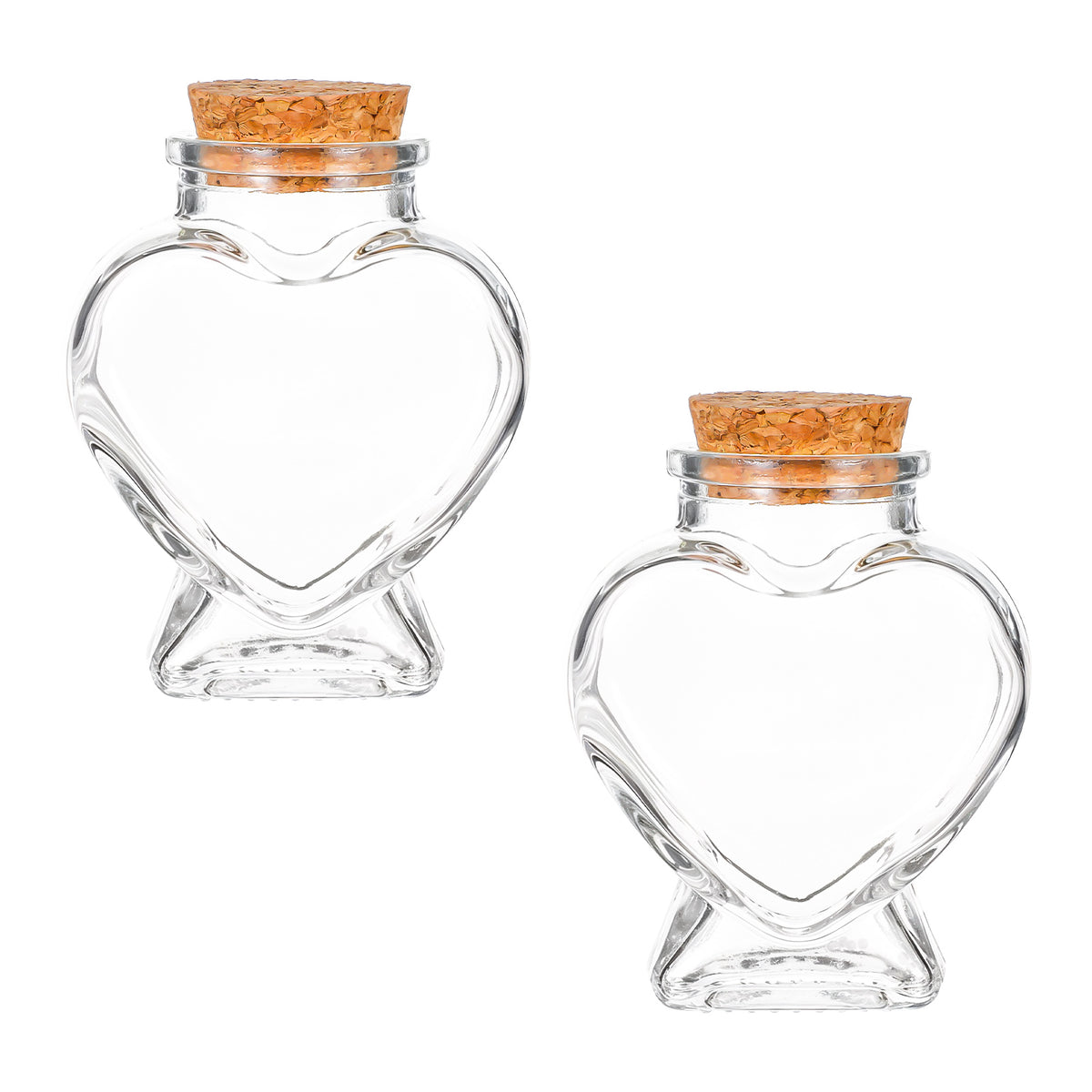 ElevateTech Mini Glass Bottles with Cork Stoppers, 2 Pcs Heart-Shaped Jars
