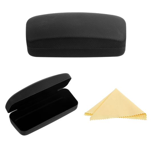 COMNICO Hard Shell Eyeglasses Case,1 Pcs Portable Sunglass Case with Cleaning Cloth Lightweight PU Leather Eyeglass Case Black Pocket Size Slim Reading Glasses Case Travel Eyeglass for Women Men