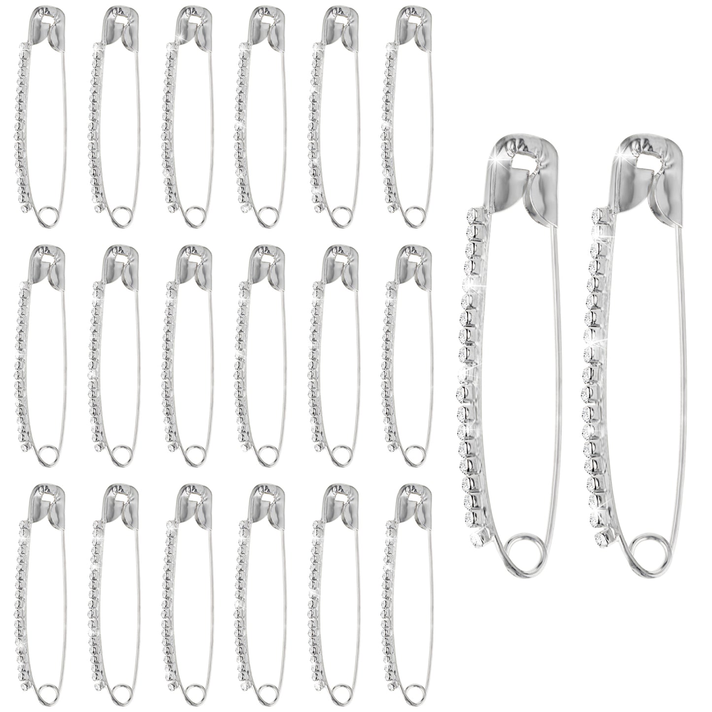 Sibba 20 Pieces White Rhinestone Safety Pins Faux Crystal Brooches Sweater Shawl Clips for Women Skirts Sweater Scarf Lapel Hat Accessories