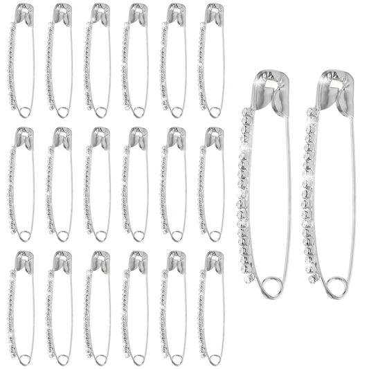 Sibba 20 Pieces White Rhinestone Safety Pins Faux Crystal Brooches Sweater Shawl Clips for Women Skirts Sweater Scarf Lapel Hat Accessories