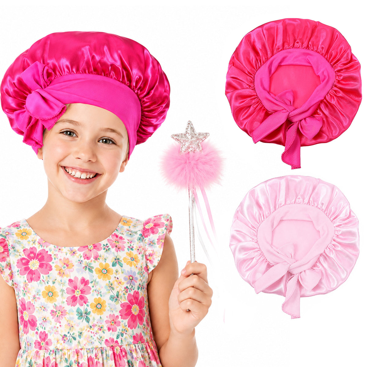 FNANJWQ 2 Pcs Kids Bonnets for Girls, Baby Satin Bonnet with Tie Band