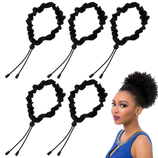 5 Pcs Adjustable Hair Tie Satin Hair Scrunchies Curly Loc Ties Cuff Soft Silk Elastic Hairband No Slip Ponytail Holder Teen Girl Trendy Ropes Stuff Braids Curler Headpiece for Thick Thin Natural