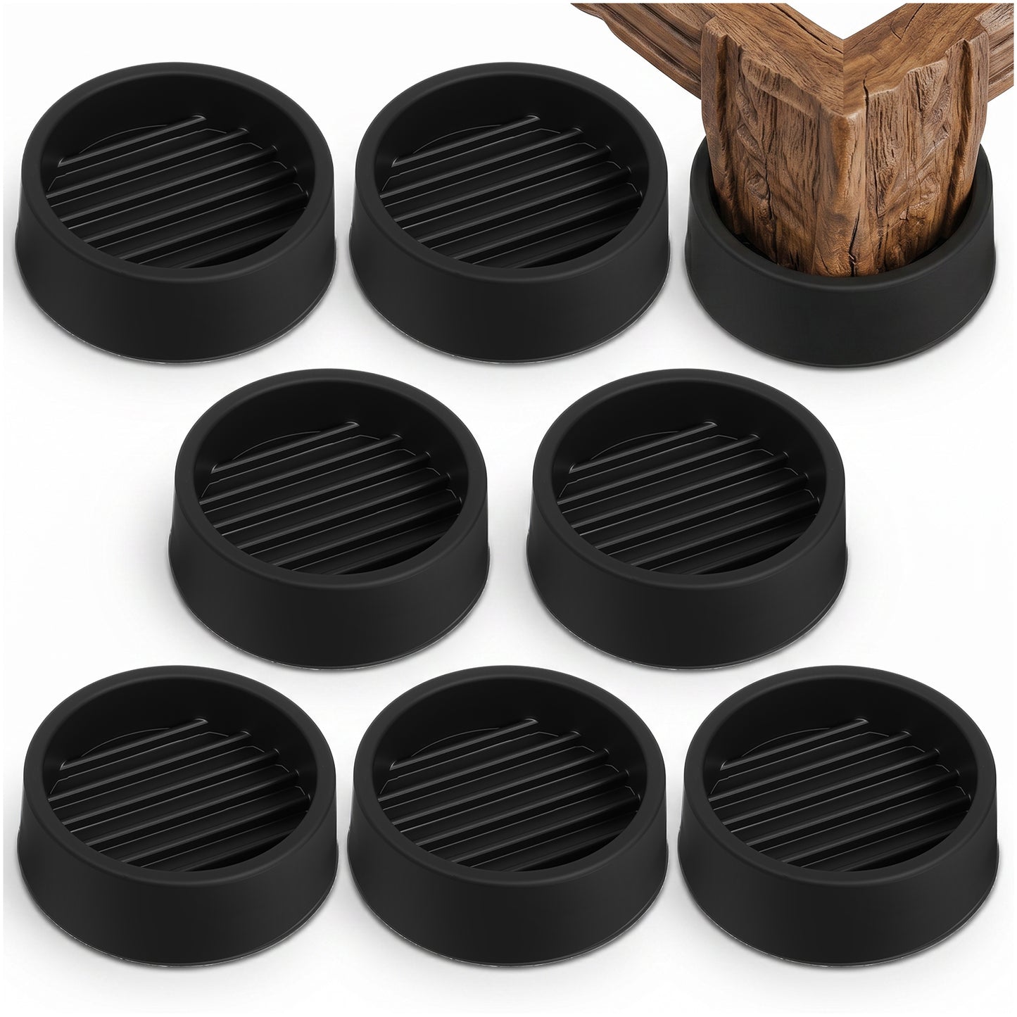 QFGasre 8Pcs Furniture Caster Cups Round Rubber Anti-Sliding Furniture Pads Chair Leg Caps Bed Stopper Floor Protectors from Moving or Rolling (Black)