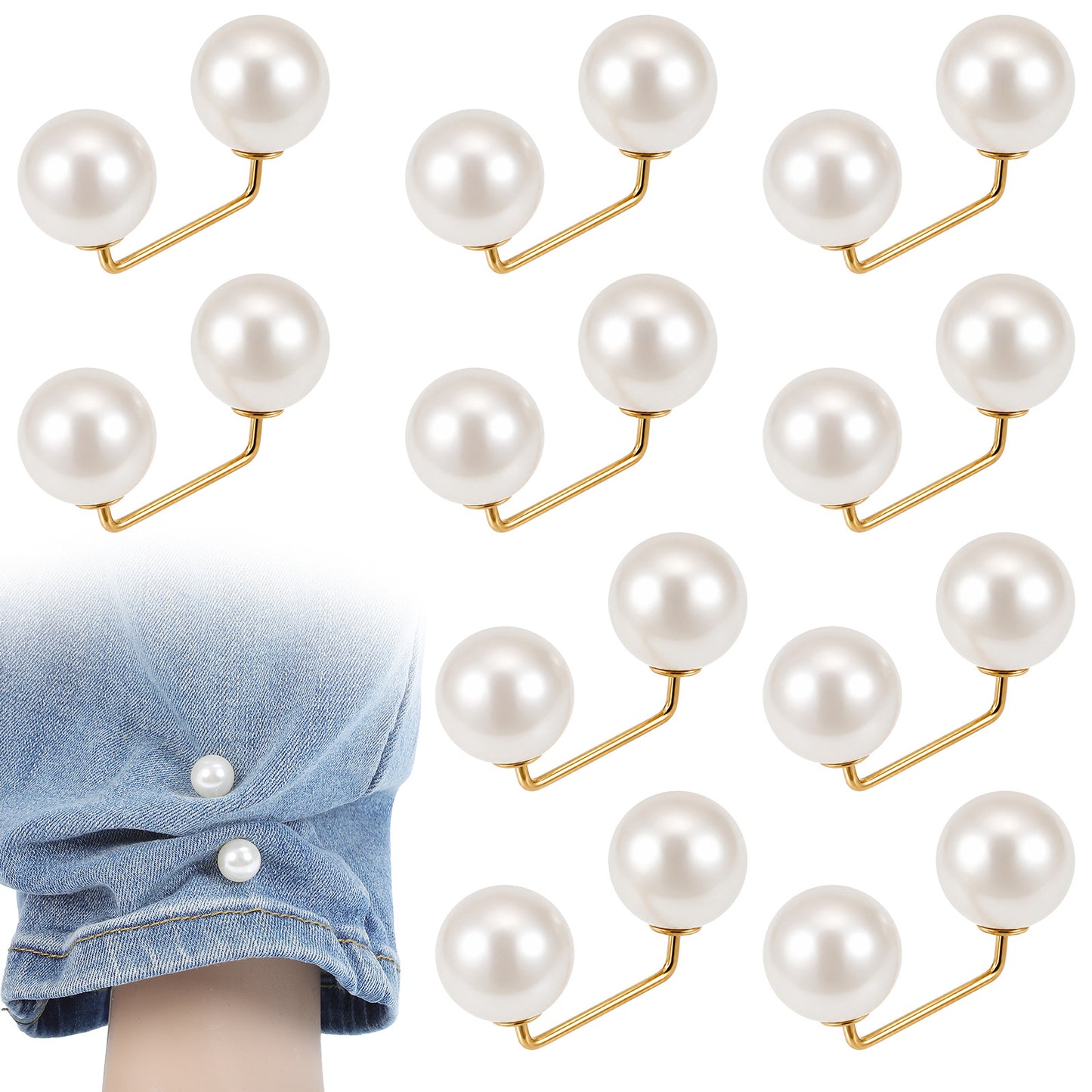 KFHENSOMR 10Pcs Pearl Brooch Pins Set, Elegant Decorative Safety Pins 1.3In