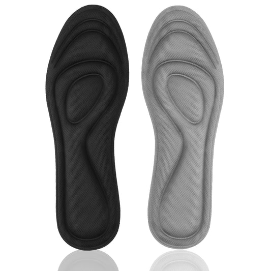 2 Pairs Memory Foam Insoles, Full-Foot Responsive Cushioning, Plantar Fasciitis Insoles for Women Man, Orthotic Shoe Inserts Arch Support Inserts for Foot Health (Black Grey, W 7.5-8.5 /M 5.5-6.5)