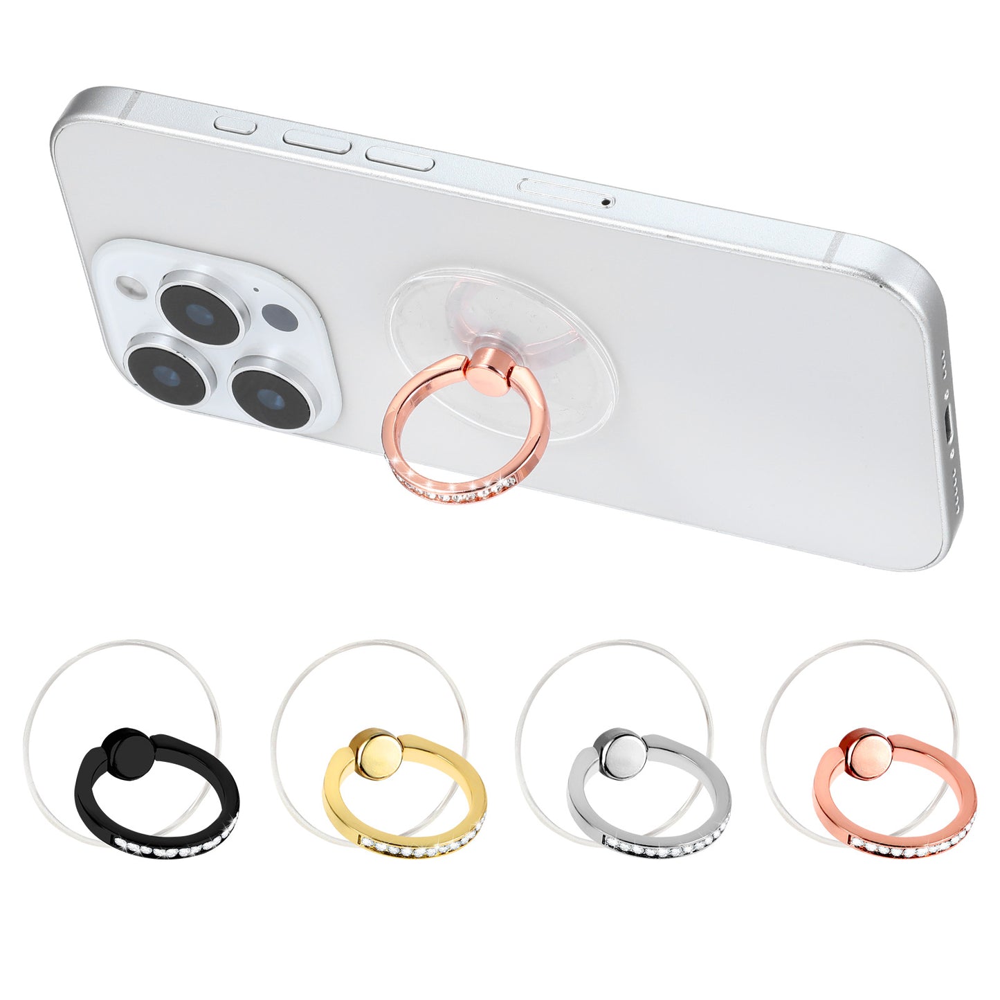 4 PCS Cell Phone Ring Holder Transparent Finger Stand Grip Diamond 360°Rotation Cell Phone Ring Holder Universal Finger Kickstand for Back of Phone Compatible with Most Phones Tablets Pads