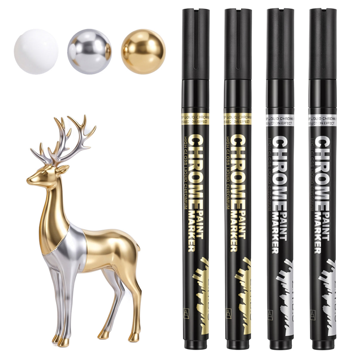 ElevateTech Chrome Paint Markers, 4 Pcs Permanent Mirror Liquid Chrome Pens