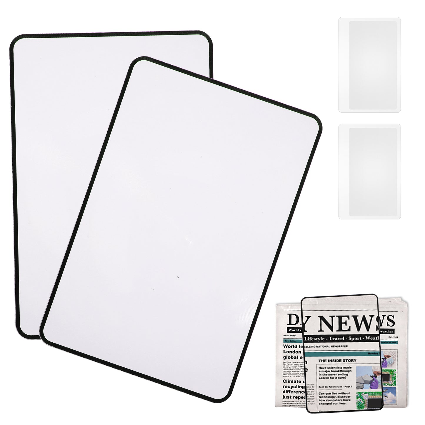 Dimeho 4 Pcs Page Magnifying Sheet 3X 5X Clear Lightweight Magnifier Flat Plastic Optical Fresnel Lens Handy Card Size Magnifier Bookmark for Seniors Reading Small Prints People with Low Vision