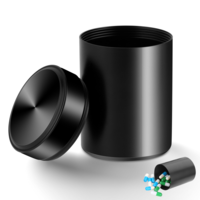 COMNICO Portable Metal Small Pill Organizer, Round Aluminium Alloy Pill Case Container Pill Holder Box Pocket Daliy Waterproof Medicine Organizer Bottle for Travel Outdoor Vitamin Fish Oils (Black)