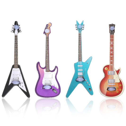 4 Pcs Guitar Cute Fridge Magnets 1:12 Scale Mini Musical Instrument Refrigerator Magnets Mini Guitar Shaped Magnet Wooden Bass Model Ornaments for Refrigerator Dishwasher Kitchen Music Room Dollhouse
