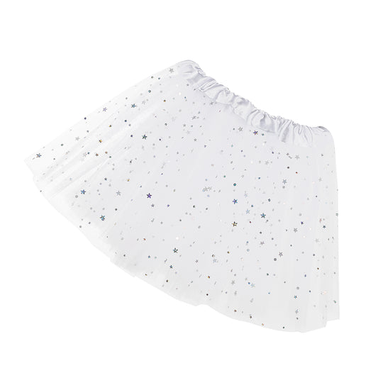 Sibba Girls Tutu Skirt Ballet Leotards Dance Outfit Layers Tulle Sequin Star Tutu Skorts Shiny Dress Princess Skirts Glitter Breathable Skirt for Christmas Performance Party Dancing White