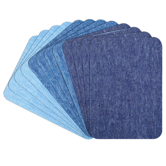 12Pcs Fabric Repair Patches, 4 x 3 Inches Cotton Iron on Patches for Clothing Inside & Outside Repair, Fabric Patches for Denim Jean Clothes Repair Decorating Kit (Light Blue&Sky Blue&Dark Blue)