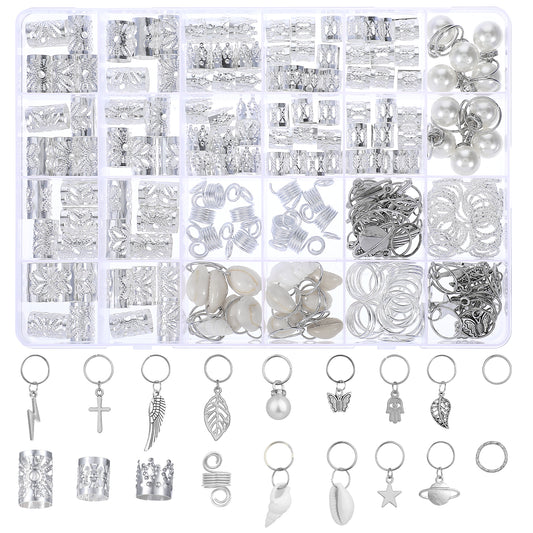 230Pcs Gold Hair Jewelry for Braids Loc Jewelry for Hair Dreadlock Metal Gold Braids Rings Cuffs Clips Adjustable Cuffs Braiding for Dreadlock Accessories Clips Rings Extensions Decorations(Silver)