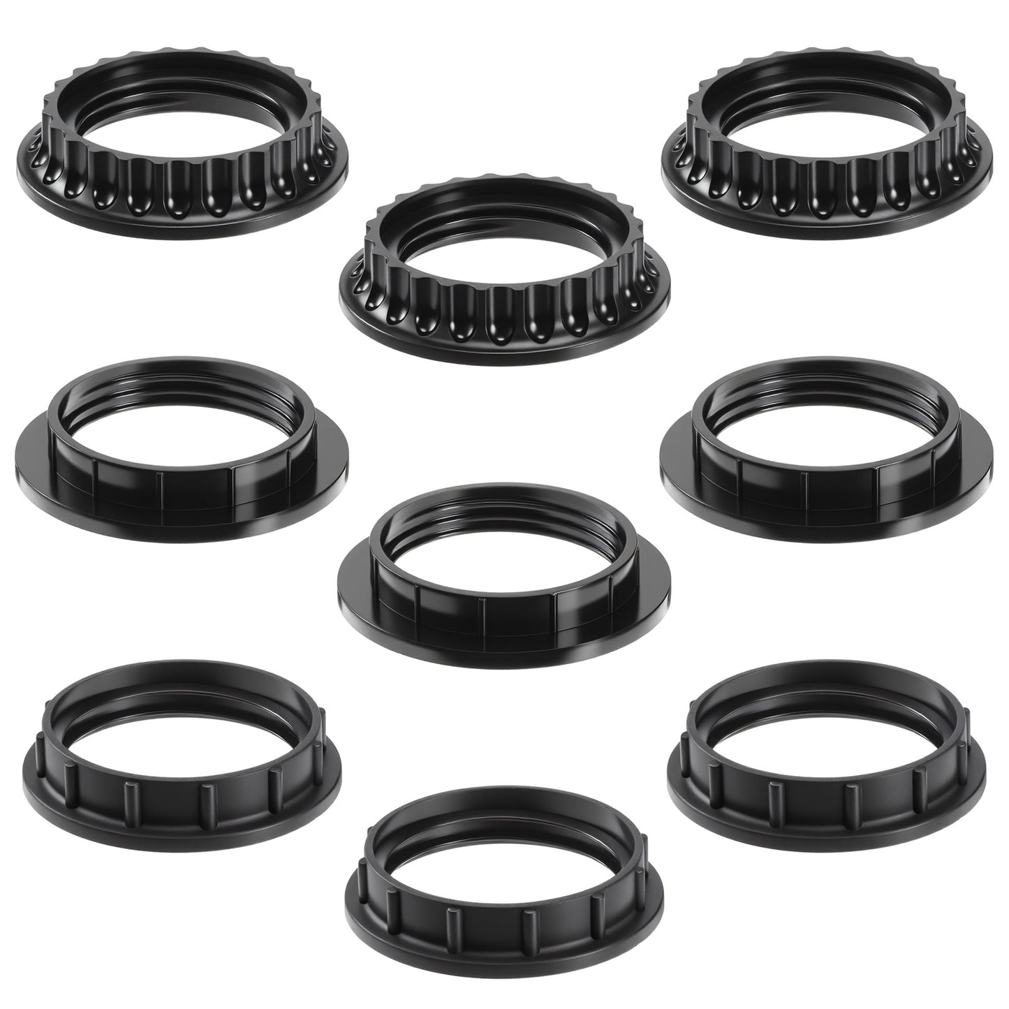 9 Pack Lamp Shade Rings 3 Styles 2 Sizes (Outer Diameter 34mm 39mm 50mm) Black E26/E27 Socket Rings for Lamps, Threaded Reducers for Hanging Light Socket Shade Ring 1-3/8" 1-1/2" Inner Diameter