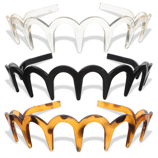 3Pcs Zigzag Headbands for Women U Shape Teeth Hair Comb Headband High Cranium Fashion Head Band Non-Slip Wavy Teeth Hairband Plastic Zig Zag Hairs Hoop Accessory Curly Hair Styling Christmas Halloween