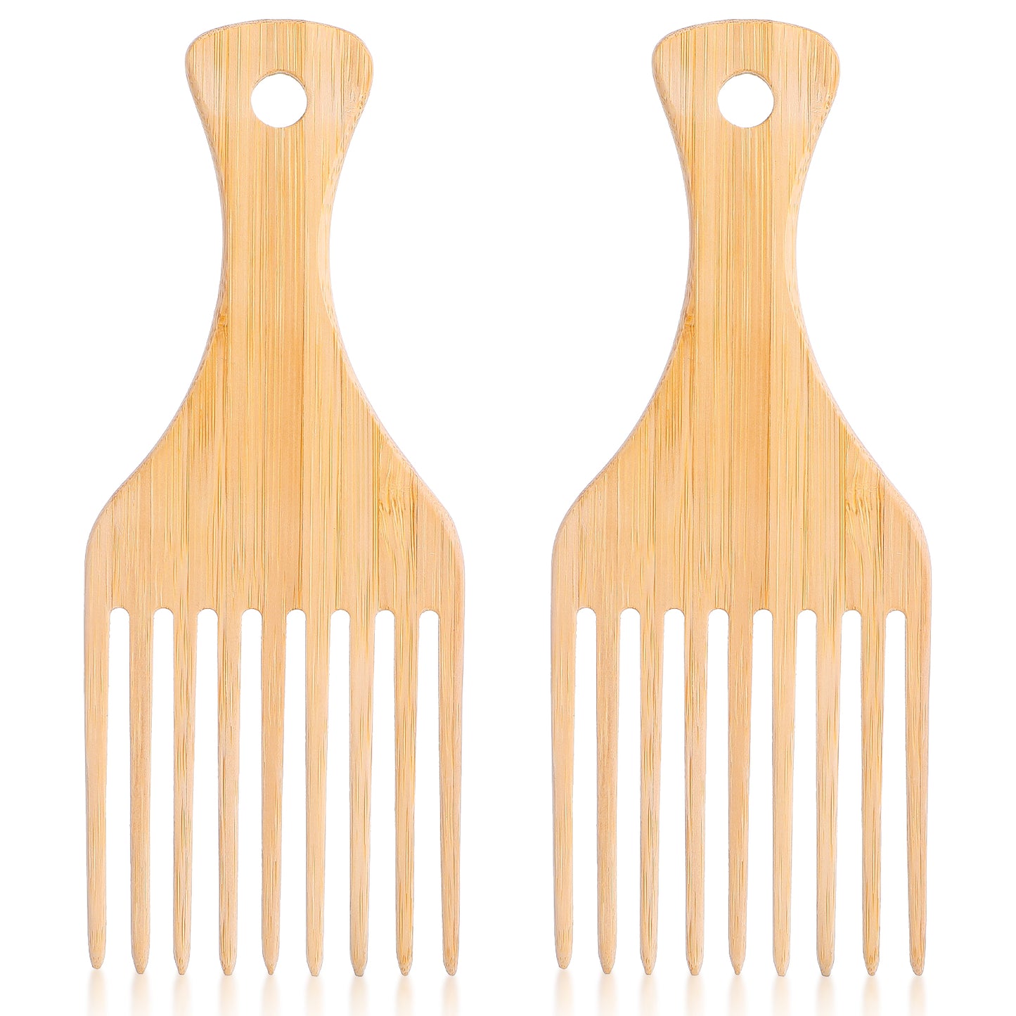 Wanmu 2Pcs Bamboo Hair Pick for Curly Hair Wooden Afro Hair Pick Comb Set Anti-Static Wide Tooth Detangling Comb for Black Men Women Beard Thick Hair Styling Tool