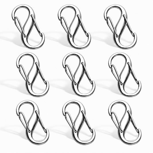 COMNICO Zipper Lock Clips, 9 PCS Alloy Double Opening Theft Deterrent Zipper Pull Replacement, Broken Zipper Fix Repair Slider Backpack Carabiner Clip (Silver)
