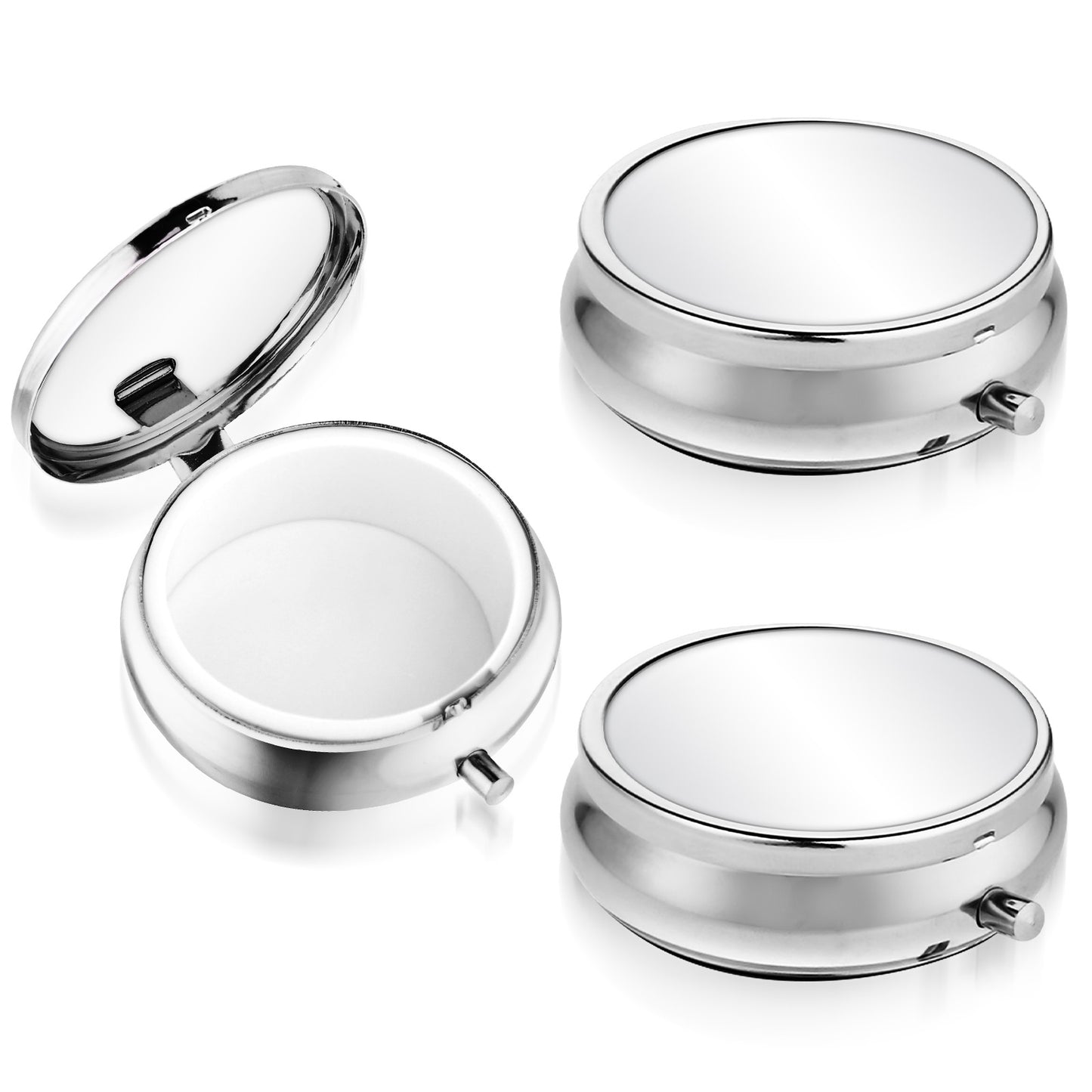 Wanmu 2Pcs Mini Pill Box, Portable Travel Medicine Pill Case, Small Metal Pills Container Holder to Hold Vitamins, Medication, Fish Oil and Supplements for Pocket or Purse (1 Compartment, Silver)