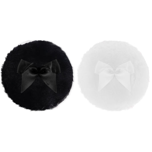 Sibba Large Fluffy Powder Puff, 4 Inch Ultra Soft Washable Reusable Velour Face Body Powder Puff Loose Powder Puffs Wet Dry Makeup Tool (Black&White)