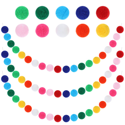 Colorful Pom Pom Garland Decorations, Rainbow Ball Garland 3 Pack 6.5 Feet Long, 24 Balls Each - Rainbow Garlands Hanging Supplies for Party Home Classroom Decor