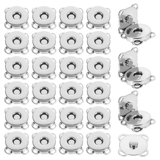 30 Sets Magnet Snap Buttons Plum Purse Snap Clasps Button Sewing on Magnet Clasps DIY Handmade Closure Buttons 14mm Silver Magnets Button for Craft Bag Cloth Leather Fabric Handbag Scrapbook Homemade