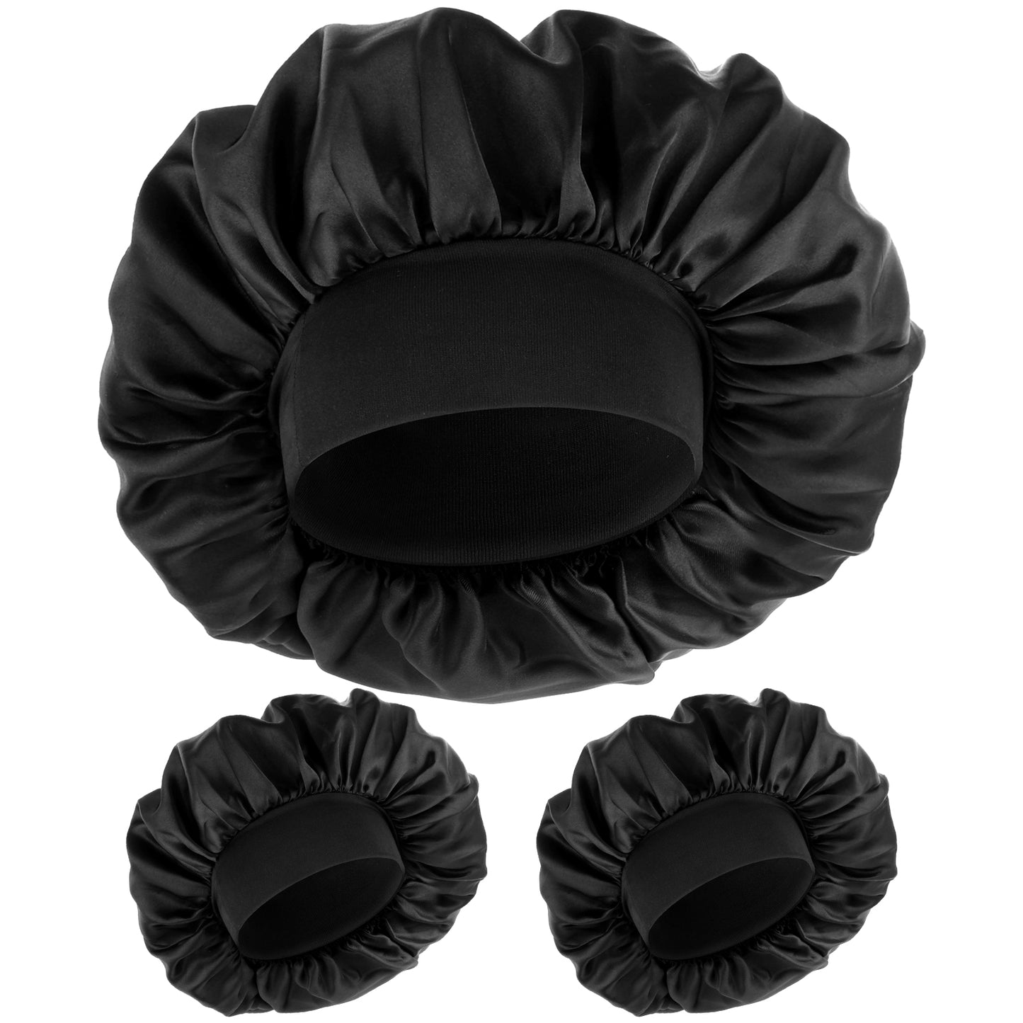Wanmu 3Pcs Silk Bonnet for Men, Elastic Band Hair Bonnet for Sleeping Soft Satin Hair Wrap Sleep Cap for Women Sleep Curly Hair Braids (Black)