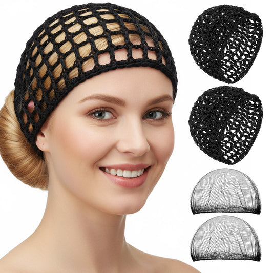 Sibba 4PCS Hair Nets for Sleeping, Mesh Crochet Elastic Hairnet for women sleeping, Reusable & Soft Sleep Cap for Curly Hair & Wig Protection, makeup, shower, Comfortable for Extended Wear