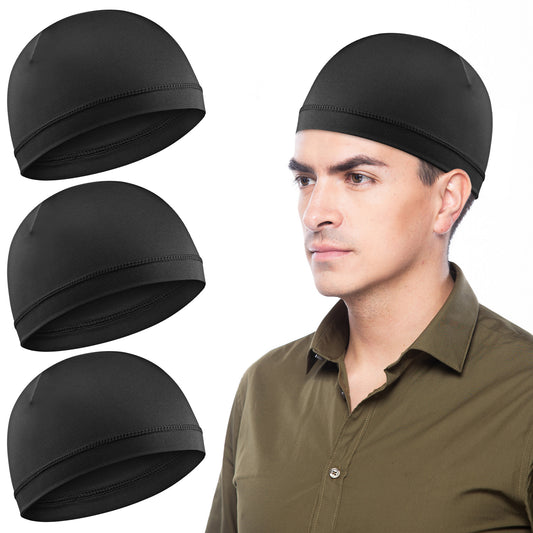 3pcs Cooling Skull Caps Helmet Liner Sweat Wicking Thermal Running Beanie Stretchy Cycling Skull Caps Lightweight for Men Women Black