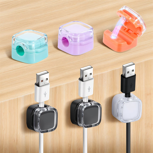 Wanmu 6Pcs Cord Organizer Holder, Magnetic Cable Clips Under Desk Cable Management, Hide Phone Charging Cable Keeper, Strong Adhesive Cord Holder for Nightstand Kitchen Car Office, Phone Wire Keeper