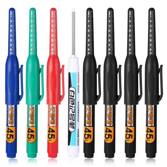 8 Pcs Long Head Deep Hole Marker Long Nib Waterproof Marker Multi-purpose Deep Reach Markers Quick Dry Colorful Carpenter Pen 45mm Reach Permanent Pen for Bathroom Woodworking Decoration Construction